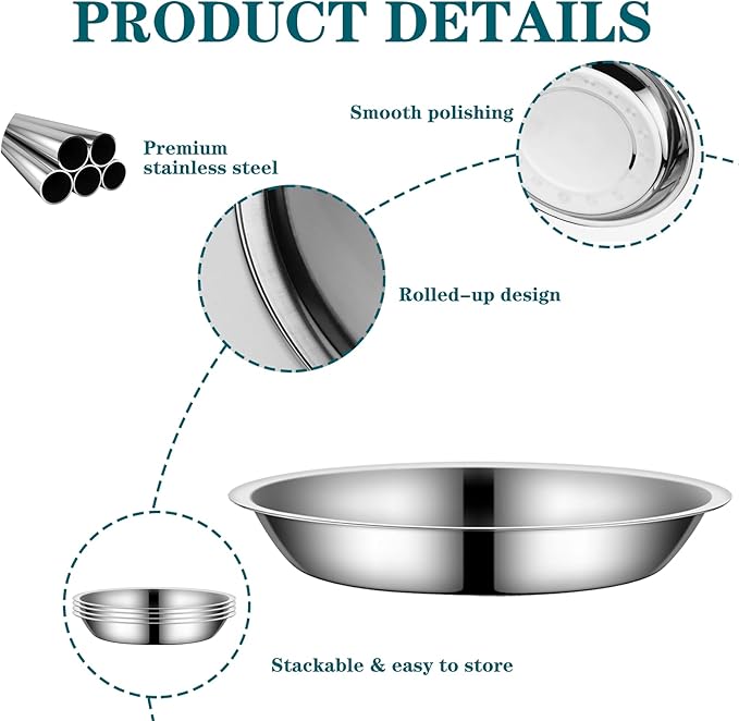 4Packs Cat-Bowls Cat Food Bowl - 6.1 Inch Stainless Steel Cats Feed Bowl for Indoor Cats Shallow and Wide Wet Food Plate Pet Feeding Whisker Fatigue Relief Pet Plate for Kitten Puppy Small Dog