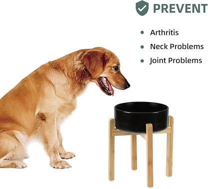 Ceramic Raised Dog Bowl Set, Elevated Dog Bowl with Stand, Food and Water Bowl for Large Breed Dogs, Weighted Pet Dishes(8.2'',60OZ, Black)