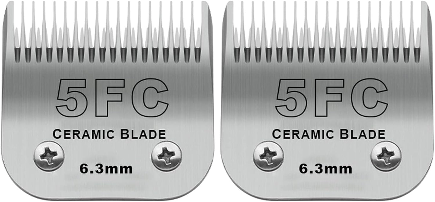 2 Pack Detachable Pet Dog Grooming Clipper Ceramic Blades,Compatible with Andis Size 5FC 1/4”(6.3mm) Cut Length (64122), Most Oster A5, Wahl KM Series Clippers