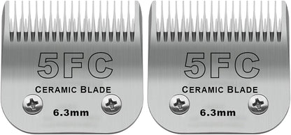 2 Pack Detachable Pet Dog Grooming Clipper Ceramic Blades,Compatible with Andis Size 5FC 1/4”(6.3mm) Cut Length (64122), Most Oster A5, Wahl KM Series Clippers