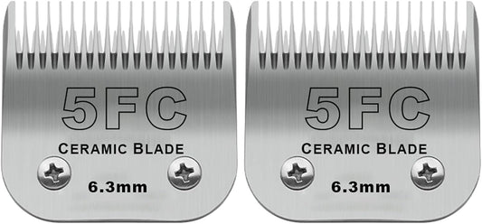 2 Pack Detachable Pet Dog Grooming Clipper Ceramic Blades,Compatible with Andis Size 5FC 1/4”(6.3mm) Cut Length (64122), Most Oster A5, Wahl KM Series Clippers