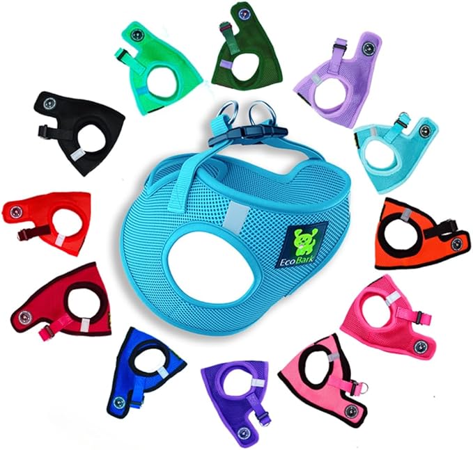 EcoBark Step in Dog Harness - Teacup Dog Harness for XXXS, XXS, XS and Small Dogs - Soft Mesh Puppy Harness - Toy Breed Mini Body Halter Vest - Reflective and Adjustable- 3XS (Baby Blue, XXXS)