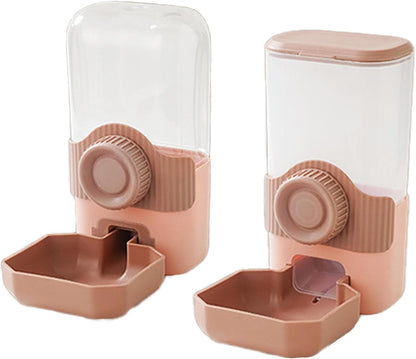 Automatic Gravity Pet Feeder Water Dispenser with Adjustable Hanging Hook - Large Capacity for Small/Medium Animals (Guinea Pigs, Cat, Rabbits, Hedgehogs, Birds) (Pink, 35oz)