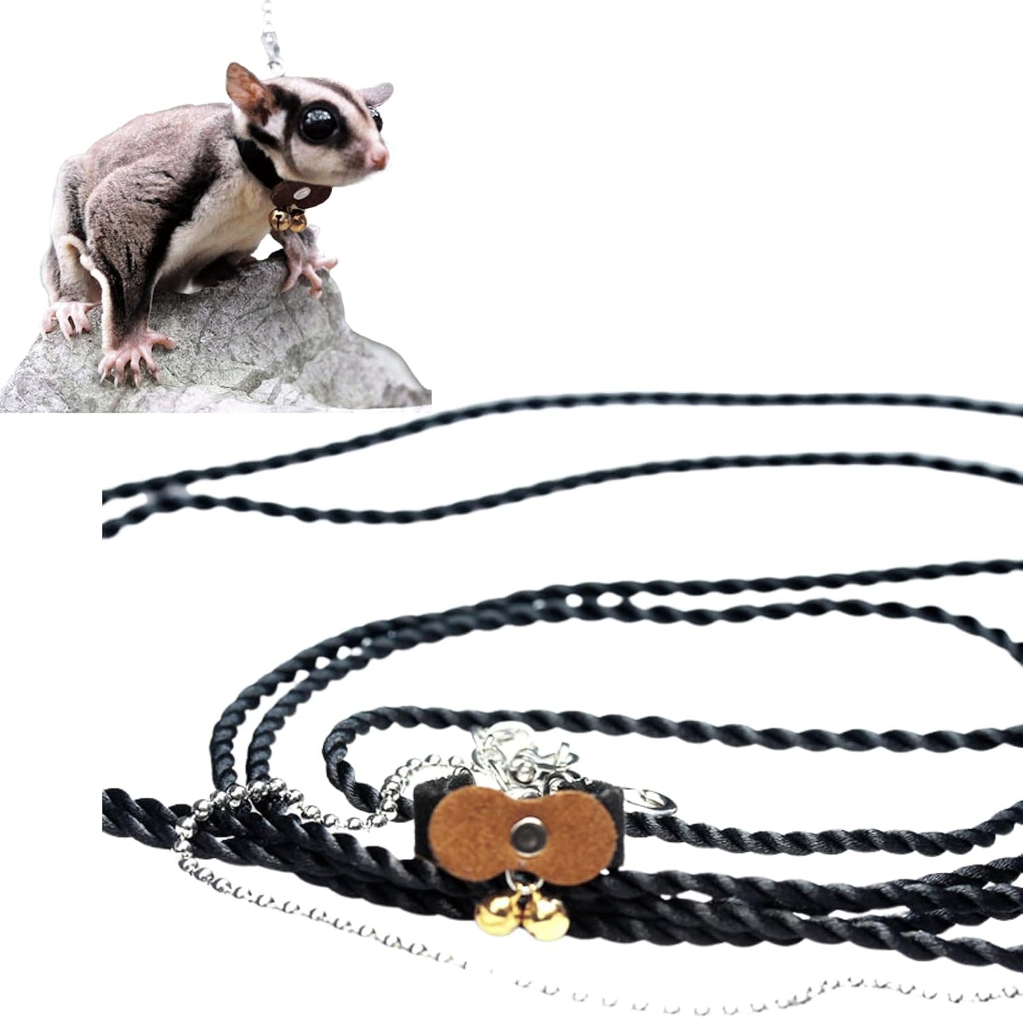 Sugar Glider Traction Rope Strap Anti-Biting Chain Rope, Small Animal Walking Collar Harness with Lead Leash for Hamster Gerbil Rat Mouse Ferret Chinchilla Squirrel (Coffee)