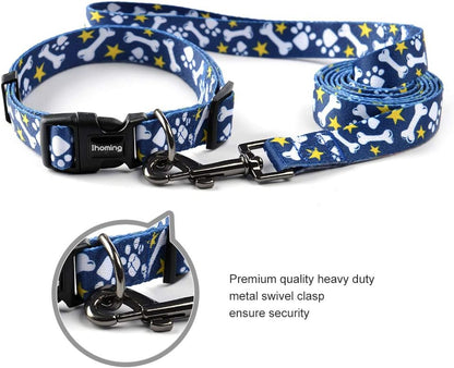 Ihoming Dog Collar and Leash Set for Daily Outdoor Walking Running Training, Bone Design for Large Boys Girls Dogs Cats Pets, L-Up to 80LBS