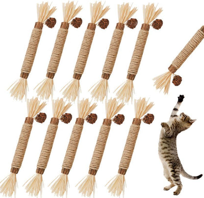 Cat Toys 10Pack Silvervine Chew Stick Kitten Treat Catnip Toy Kitty Natural Stuff Catnip for Cleaning Teeth Indoor Dental Snack Interactive