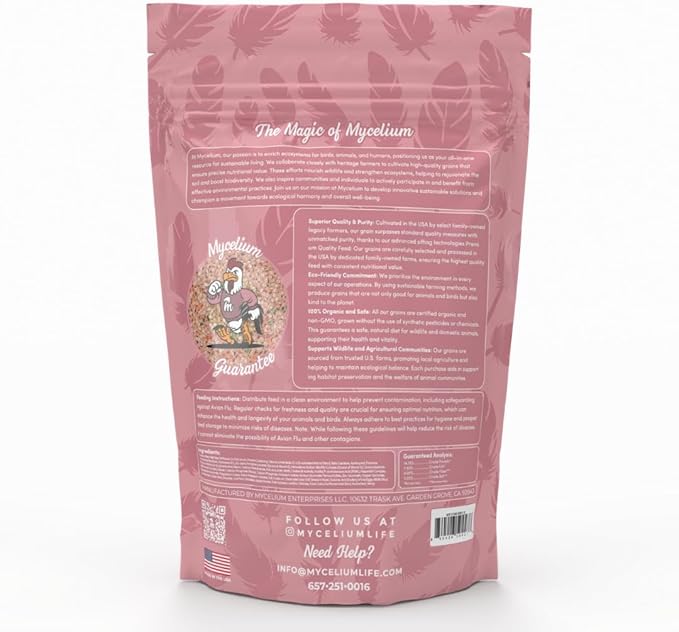 Mycelium Pet Bird Superfood | Organic, Non-GMO Bird Food for Cockatiels, Parakeets, Conures, and Lovebirds | High-Nutrition Blend with Vitamins, Whole Eggs, Safflower, and Whole Hemp Seed, 5 lbs