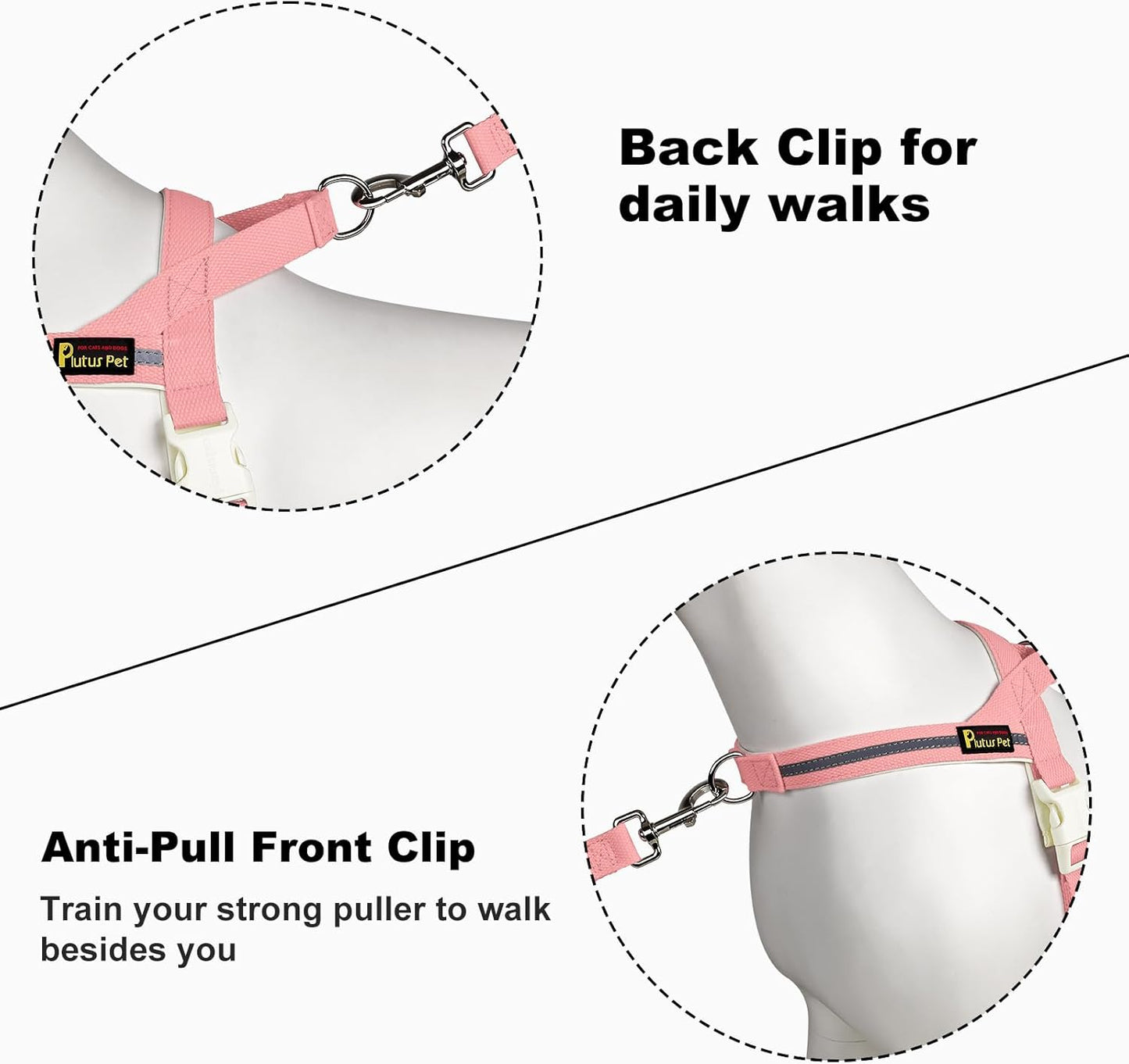 Plutus Pet Cotton Dog Harness and Leash Set, Reflective and Soft Padded, Quick Fit Vest Harness, for Small, Medium and Large Dogs, Pink, M