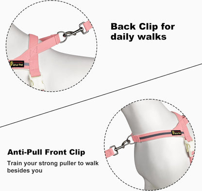 Plutus Pet Cotton Dog Harness and Leash Set, Reflective and Soft Padded, Quick Fit Vest Harness, for Small, Medium and Large Dogs, Pink, S