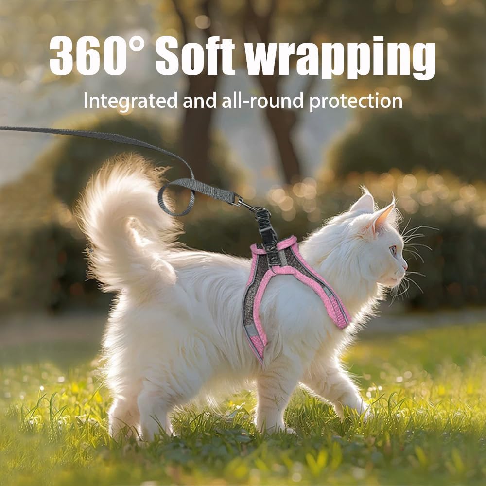 No Pull Dog Harness with Leash Set - Adjustable Reflective Step-in Puppy Vest for Small Medium Dogs & Cats, Pink S - Escape Proof Soft Mesh Comfort Harness for Walking, Choke Free Pet Safety