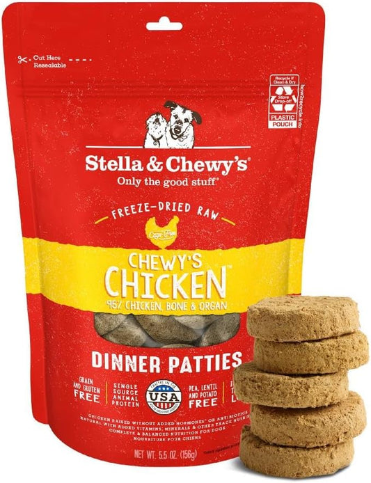 Stella & Chewy's Freeze-Dried Raw Dinner Patties - Chicken Recipe - High Protein Grain-Free Puppy & Dog Food - Perfect For Picky Eaters - 5.5 oz