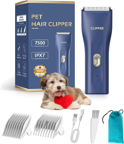 Dog Cat Home Hair Waterproof Clipper Wireless Dog Trimmer for Grooming,Blue,TS006