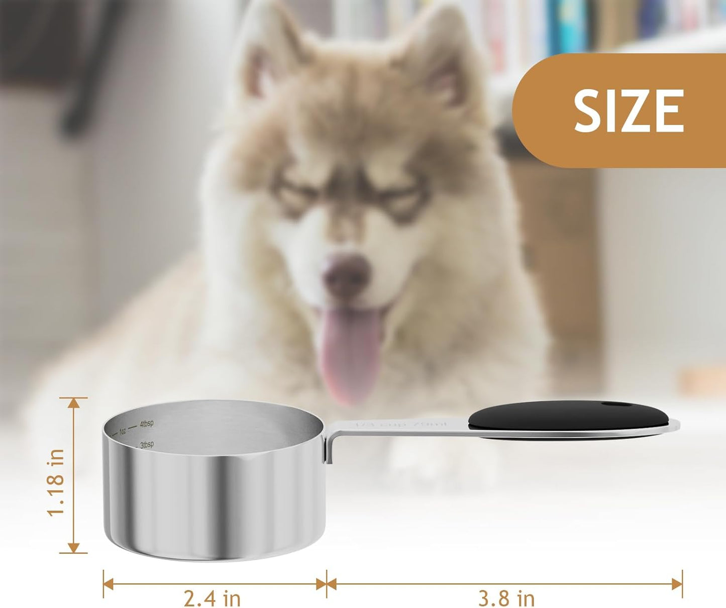 1PCS 1/3CUP(79ml) Dog Cat Food Scoop, Stainless Steel Measuring Cup, Metal Pet Scooper with Inner Precision Scale Measurement