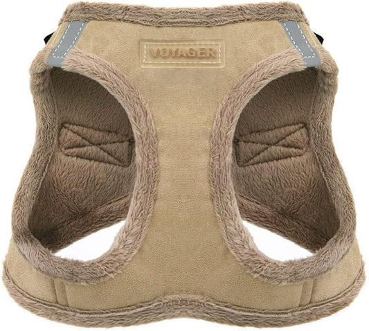 Best Pet Supplies - All Weather Mesh/Plush, Reflective, No Pull Harness for Small, Medium Dogs, Cats - Secure with Hook & Loop Fastener, Buckle, Double D-Rings - Latte Suede, M