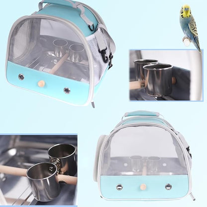 Bird Feeder Cups with Clamp Mount on Standing Perch, 2 Stainless Steel Cups for Food and Water, Compatible for halinfer's All Bird Carrier and Backpack Wooden and Rope Perch