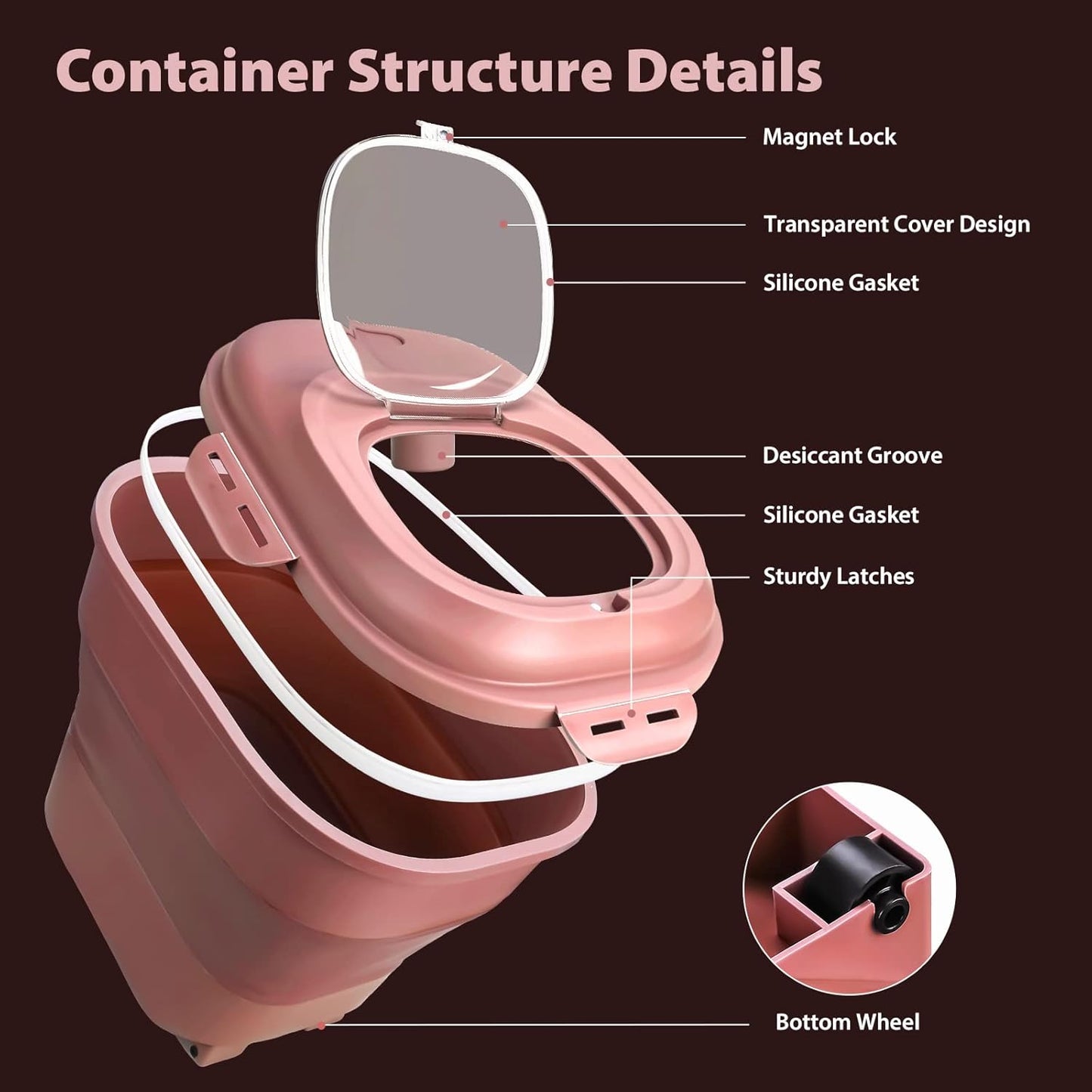 Cereal Rice Storage Containers, 20 to 50Lbs Collapsible Dry Food Dispenser Bins with Airtight Flip Lid Rolling Wheel, Kitchen Pantry to Store Sugar Flour, Dog Pet Cat Food Holder Container