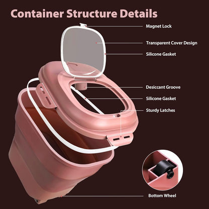 Cereal Rice Storage Containers, 20 to 50Lbs Collapsible Dry Food Dispenser Bins with Airtight Flip Lid Rolling Wheel, Kitchen Pantry to Store Sugar Flour, Dog Pet Cat Food Holder Container