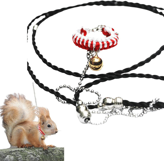 Squirrel Traction Rope Strap Anti-Biting Chain Rope, Small Animal Walking Collar Harness with Lead Leash for Hamster Gerbil Rat Mouse Ferret Chinchilla (Red)
