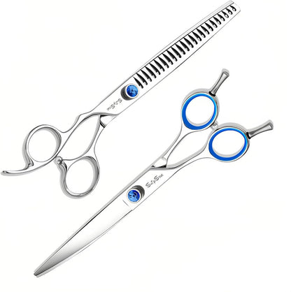 7.5in Curved Chunker Dog Grooming Scissors Kit, VG10 Steel Pet Shears Set, Professional Dog Trimming Scissors, for Rabbit Cat Face Body Hair Cutting Groomer or at Home, with Ergonomic Handle