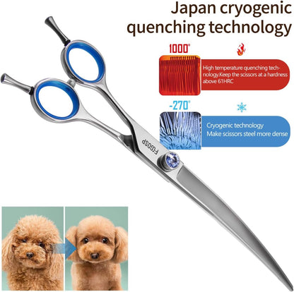 Left Handed Curved Dog Grooming Scissors 7.5 inch Professional Curved Shears Grooming for Poodle Large Dogs Pet 30 Degree Japanese 440C Super Sharp (7.5 curved)