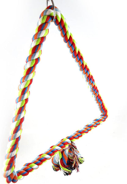 Spoiled Pet® Large Triangle Bird Rope Swing Perch - All Natural Materials - Safe to Climb and Chew - Bird Cage Toy Accessory - Great for African Grey Parrots, Cockatiels, Parakeets, Cockatoos