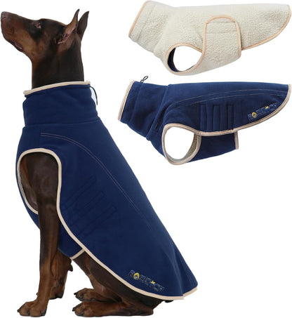 ROZKITCH Reversible Large Dog Jacket, Warm Fleece Sherpa Sweater with Leash Hole, Windproof Cold Weather Coat Winter Clothes Double-Sided Winter Vest for Large Giant Breeds DarkBlue 4XL