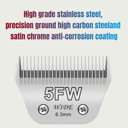 7FW+5FW+4FW Wide Blades for Dog Grooming, Compatible with Ainds, Oster A5, Wahl Km10 and Other Series Clippers, Cut Length 1/8"(3.2mm) to 3/8" (9.5mm), Fit for Larger Animals