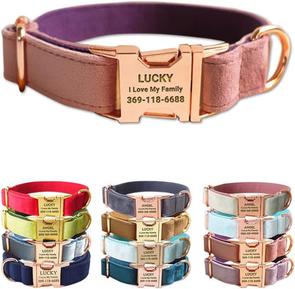 PETDURO Personalized Dog Collar Pink Purple Soft Velvet for Large Medium Small Boy Girl Dogs - Custom Collar with Name Phone Engraved on Rose Gold Metal Buckle - Add Leash Bow Set via Customize Now