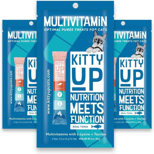 Kitty Up Lickable Cat Treats -Real Tuna Multivitamin Puree with Lysine & Taurine for Indoor Cats | Grain-Free, Squeeze Tube (12 Pack)