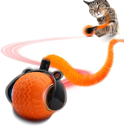 Interactive Cat Toy for Indoor Cats, Speedy Ball with Tail, Automatic Moving Cat Balls for Bored Indoor Adult Cats, 360°Automatic Rolling Ball Toy, Two Speed Adjustment（Orange）