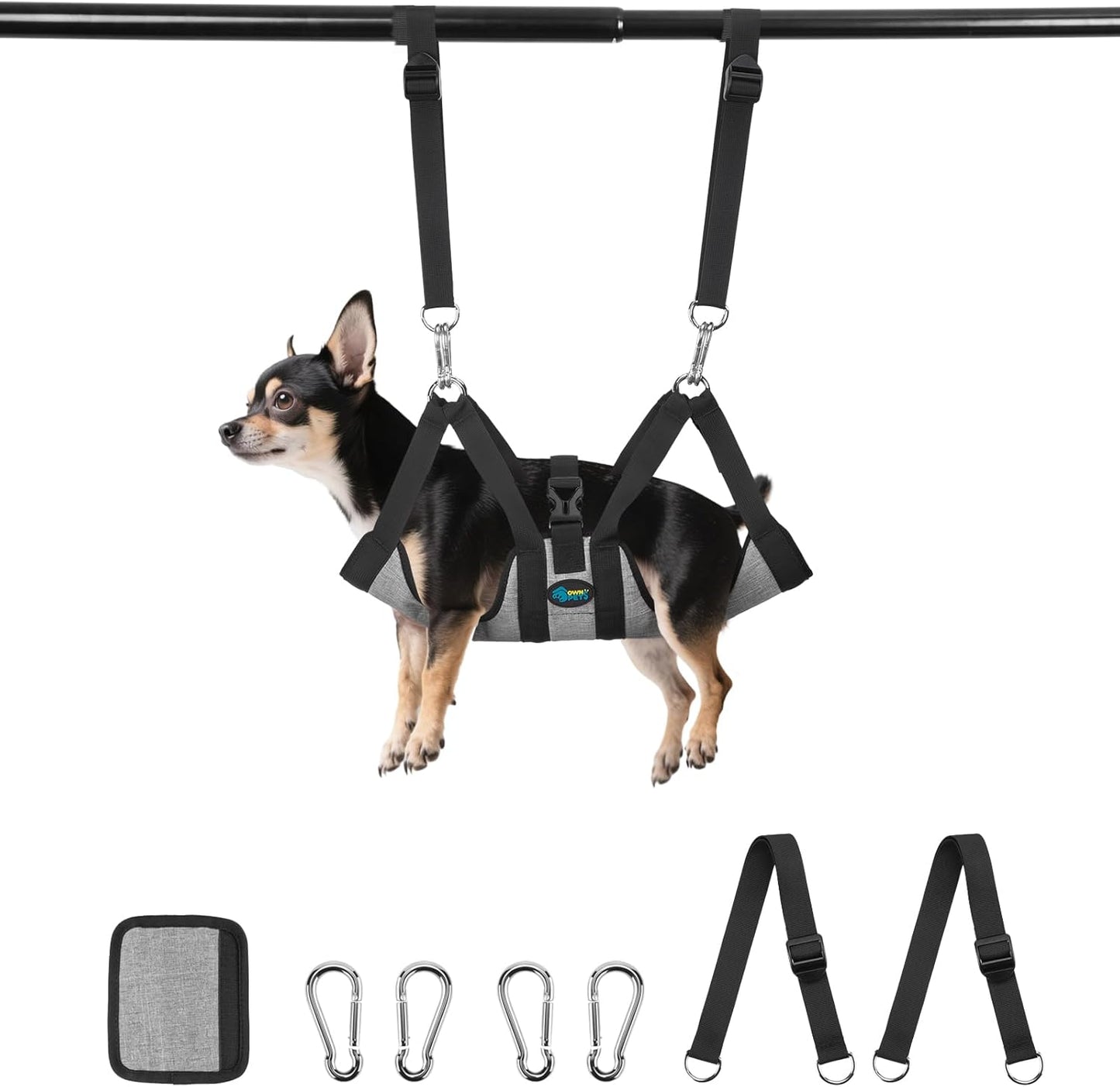 Ownpets Pet Grooming Hammock, Breathable Dog Grooming Hammock with Carabiners, Pet Grooming Harness Sling for Grooming, Hair Nail Trimming Cutting & More (XS)