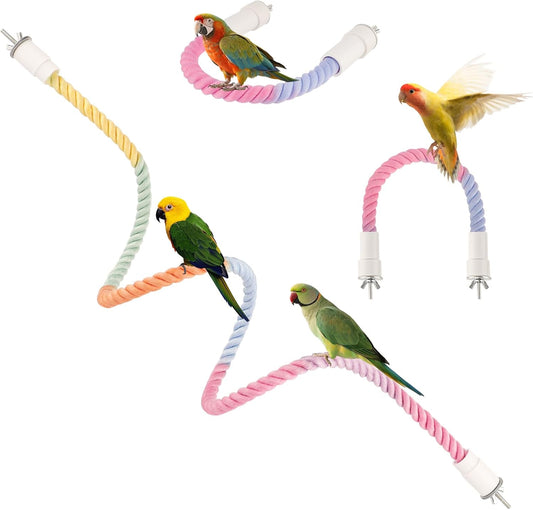 3Pcs Rope Perches for Bird Cages, Bendable Climbing Rope Cage Accessory Toy, Perfect for Parrots Cockatiels & Budgies, BirdToys, Swings & Ladders for Medium Birds