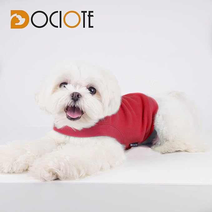 Soft Fleece Dog Sweatshirt - Warm Cat & Dog Sweaters for Small & Medium Pets - Stretchy Hoodie Pullover Easy On - Comfortable Winter Clothes Red