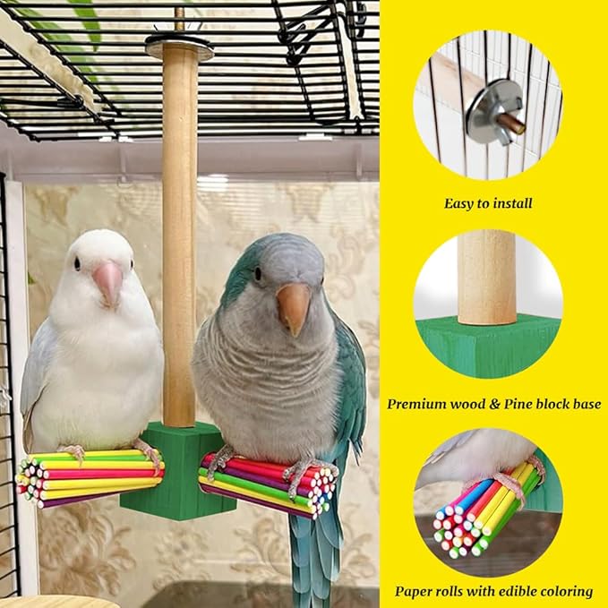Bird Toy Rotating Perch Toy, Wooden Parrots Ferris Wheel Toy with Colorful Wooden Sticks, Hanging Bird Stand Cage Accessories for Parakeet Parrot, Cockatiel, Budgerigar,Conure, Lovebirds (B)