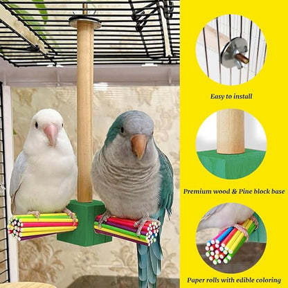 Bird Toy Rotating Perch Toy, Wooden Parrots Ferris Wheel Toy with Colorful Wooden Sticks, Hanging Bird Stand Cage Accessories for Parakeet Parrot, Cockatiel, Budgerigar,Conure, Lovebirds (B)