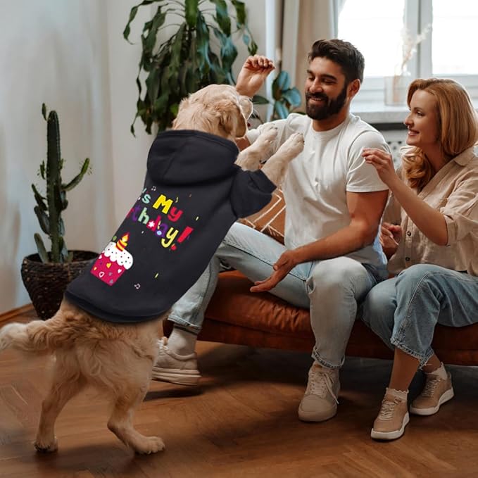 GreenJoy Dog Sweater Dog Hoodie Cold Weather Coat Hooded Sweatshirt for Puppies,Cats, Small Medium Large Dogs (Black(It's My Birthday), Medium)