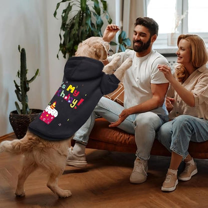 GreenJoy Dog Sweater Dog Hoodie Cold Weather Coat Hooded Sweatshirt for Puppies,Cats, Small Medium Large Dogs (Black(It's My Birthday), Medium)