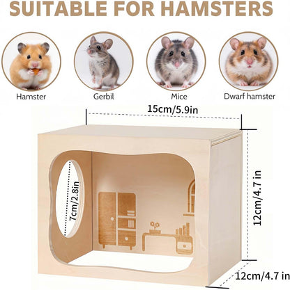 Marchul Hamster Hideout Wooden House Chamber Small Animals Pets Tunnel Exploring Toys for Dwarf Hamsters, Syrian Hamsters, Gerbils, Hedgehogs, Rats, Mice (Study Room)