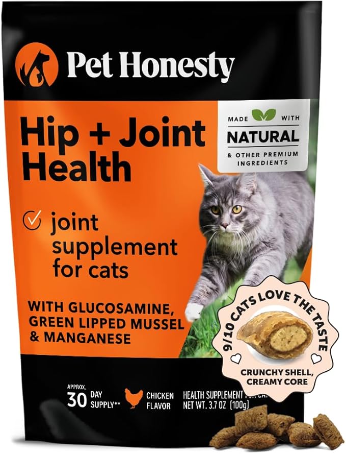 Pet Honesty Cat Hip & Joint Health Crunchy & Creamy Chews - Cat Joint Support Supplement with Glucosamine, Health Supplies & Hip Support for Indoor & Outdoor Cats (Chicken 30-Day Supply)
