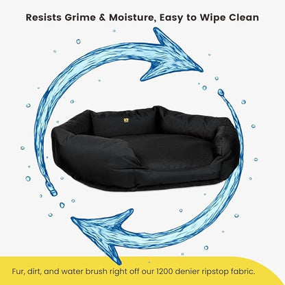K9 Ballistics Tough Ripstop Oval Bolster Dog Bed, Calming Round Den Shape, Scratch Resistant, Machine Washable - Small, Black Ripstop