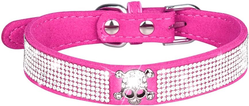 Serijoars Small Dog Collar with Rhinestone Crystal Diamond Colorful Bling Girl Puppy Cat Collars (S, Hot Pink5)