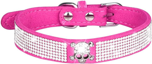 Serijoars Small Dog Collar with Rhinestone Crystal Diamond Colorful Bling Girl Puppy Cat Collars (S, Hot Pink5)