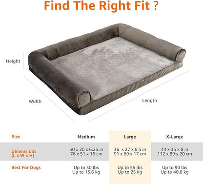 Amazon Basics Dog Bed with Cooling Gel Memory Foam, Pressure-Relief Support for Dogs up to 55lbs, Non-Slip Bottom, Machine Washable Cover, Large Sized (36" x 27"), Taupe