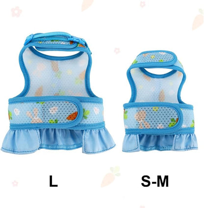 Bunny Harness and Leash,Proof Walking Escape Cute Floral Mesh Vest Breathable Rabbit Clothes for Bunnies, Hiking, Training for Ferret Kitten Puppy Small Pet Harness Blue S