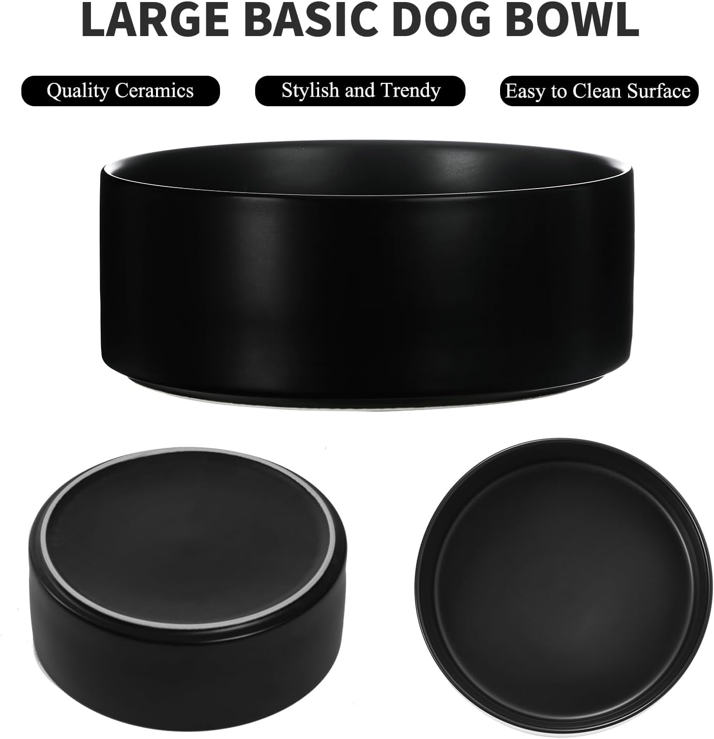 8'' Ceramic Raised Dog Bowl - 70Oz Dog Food & Water Bowl with Elevated Non-Slip Bamboo Stand, Dishwasher & Microwave Safe, Anti Vomiting Heavy Duty Pet Bowl for Medium and Large Dogs, Black