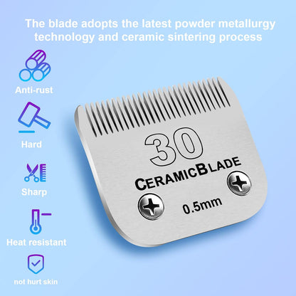 Size 40/30/15/10/7FC/5FC/4FC/3FC Detachable Pet Dog Grooming Clipper Ceramic Blades Set,Compatible with Andis,Oster A5,Wahl KM10 Series Clippers,Cut Length 1/100"(0.25mm) to 1/2"(13mm),8 Pack