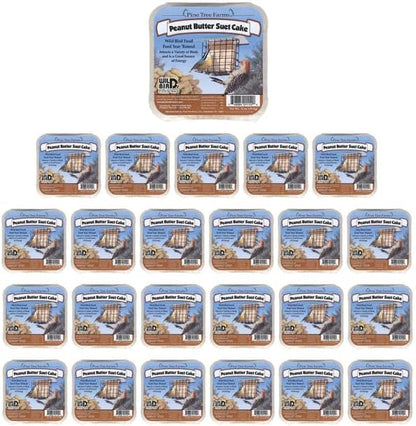 Pine Tree Farms Peanut Butter Suet Cakes – 12 oz Each, Pack of 24 – Wild Bird Food with Suet, Peanuts & Peanut Butter – High-Energy Suet Cakes for Songbirds, Woodpeckers, Chickadees & Nuthatches