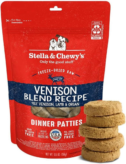 Stella & Chewy's Freeze-Dried Raw Dinner Patties - Venison Blend Recipe - High Protein Grain-Free Puppy & Dog Food - Perfect For Picky Eaters - 5.5 oz