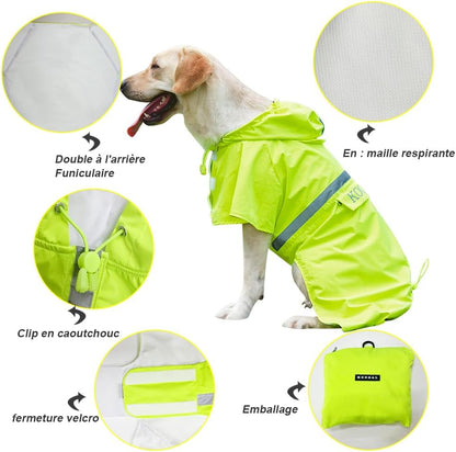 Pet Large Dog Raincoat Apparel Poncho Waterproof for Medium Large Sized for Dog Raincoat Clothes Jacket (Fluor Yellow,5XL)