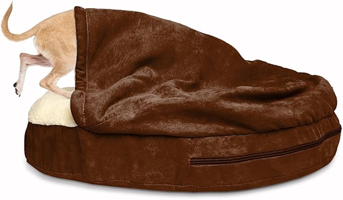 Furhaven 26" Round Orthopedic Dog Bed for Medium/Small Dogs w/ Removable Washable Cover, For Dogs Up to 30 lbs - Sherpa & Suede Snuggery - Espresso, 26-inch
